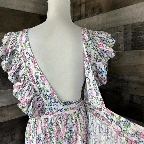 BYTIMO Blue Field Floral Ruffle Midi Wrap Dress Size Medium / NWT - Picture 9 of 16